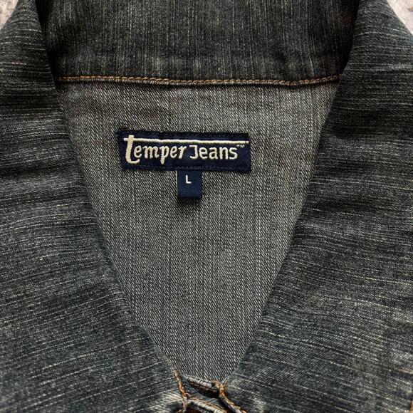 Y2K Dark Wash Denim Jacket. Spring Summer Temper Jeans Faded Size Large. - Picture 5 of 5